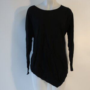 Womens Repeat Black 100% Merino Wool Pullover Asymmetrical Hemline Sweater M